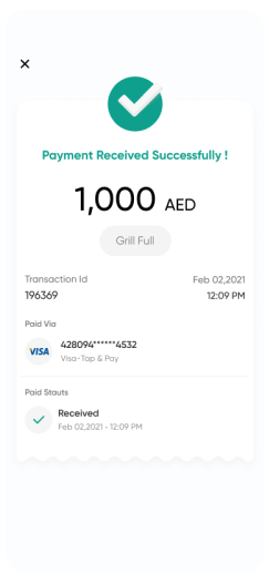 Payment received successfully screen